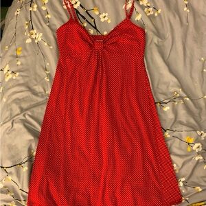 Ann-Taylor Loft, colorful, spaghetti strap dress. Red polka dot.